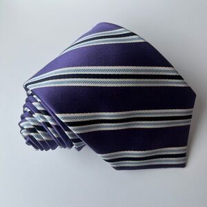 Eagle Men's Repp Tie Purple Striped 40% Cotton 60% Silk Hand Made